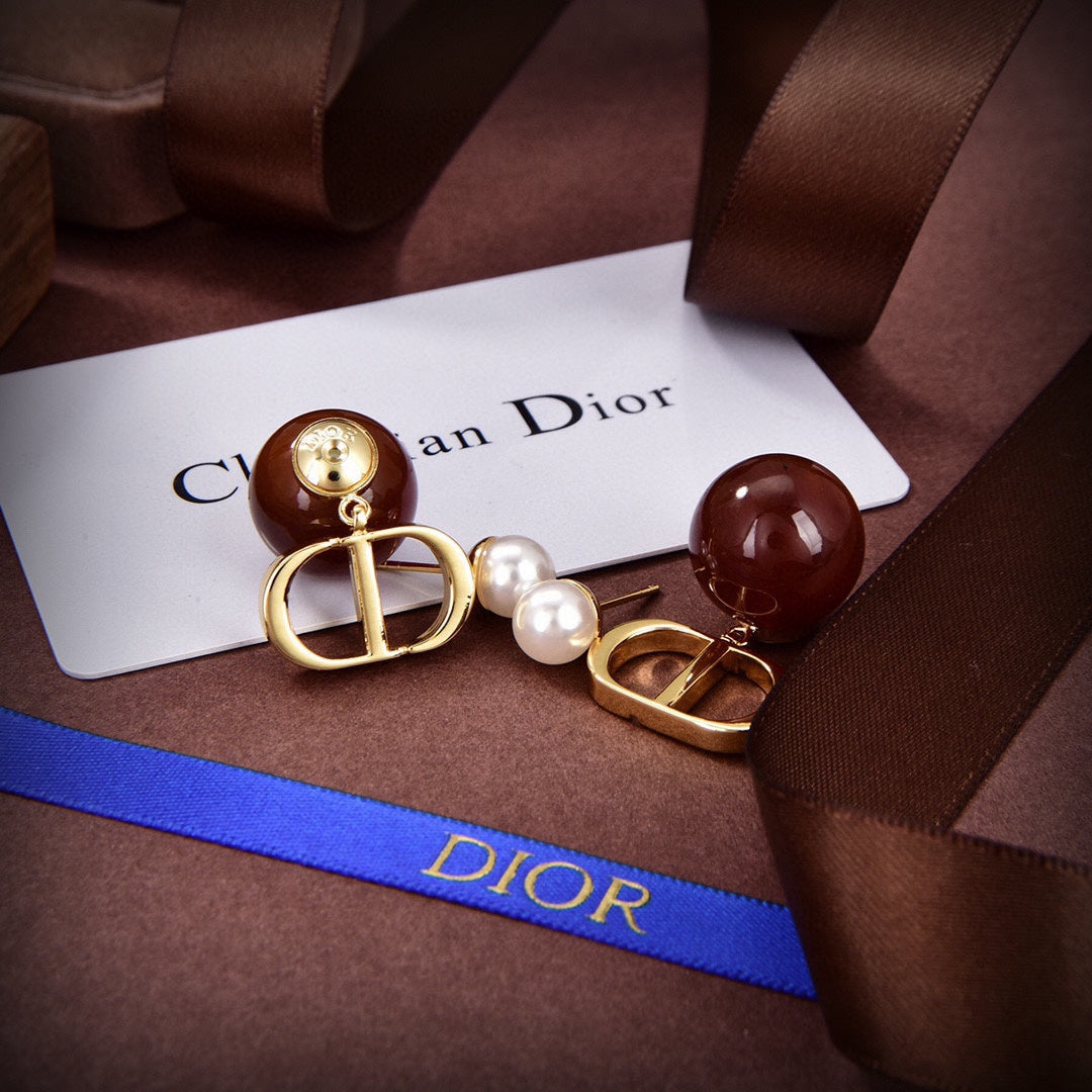 Dior Tribales Brown Resin Pearl Earrings