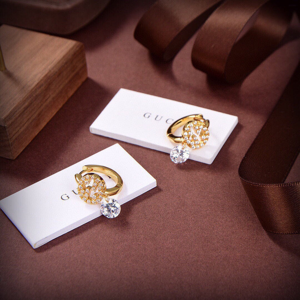 Gucci Double G Interlocking G Diamond Earrings - 18K Yellow Gold