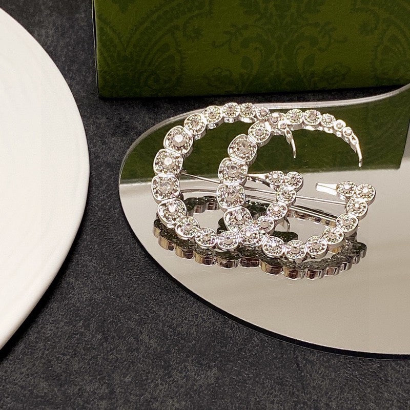 Gucci Double G Crystal Brooch