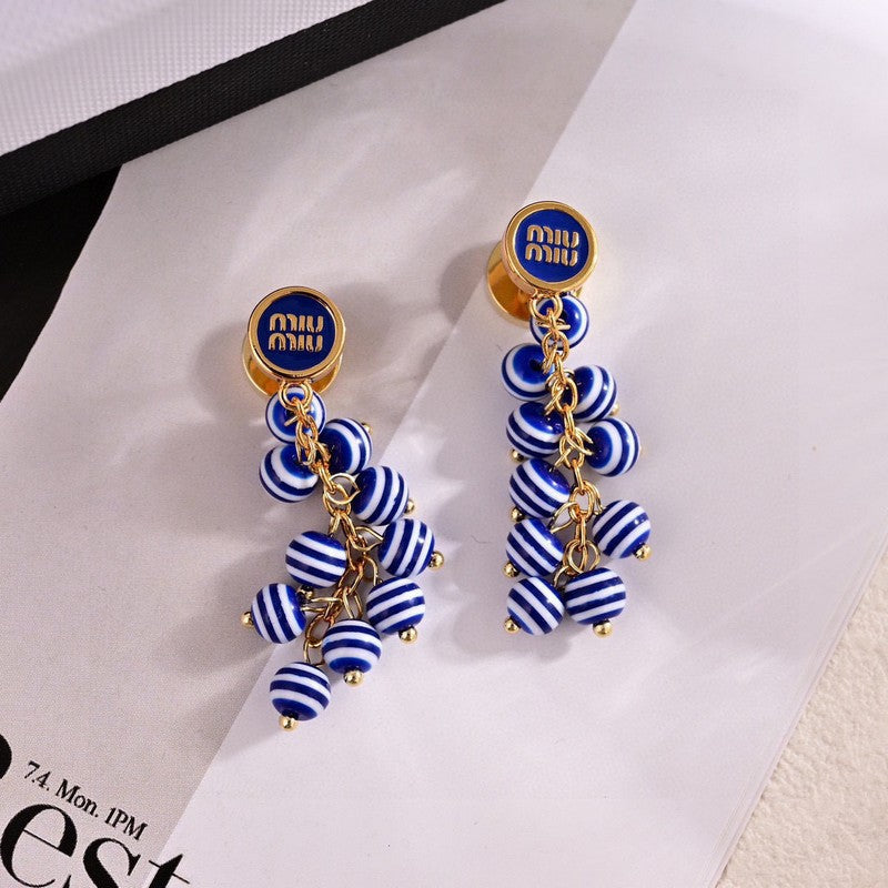 Miu Blue & Pink Ball Earrings - 18K Yellow Gold