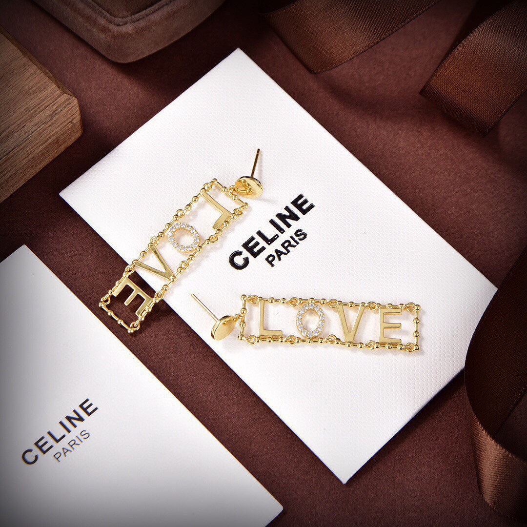 Celine Triomphe LOVE Diamond Earrings - 18K Yellow Gold
