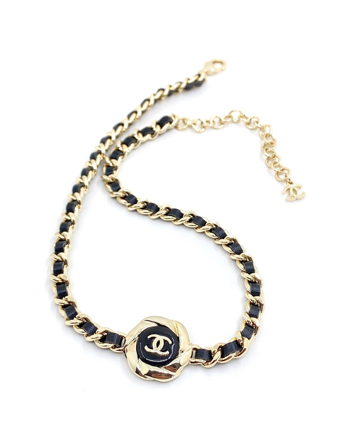 Chanel Rhinestone Leather Choker Necklace