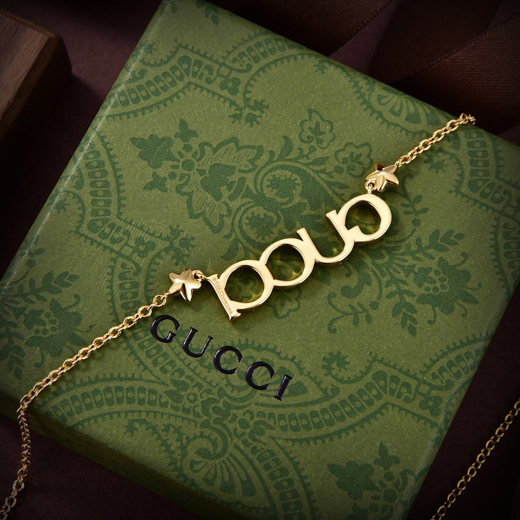 Gucci Double G Embellished Script Letter Necklace