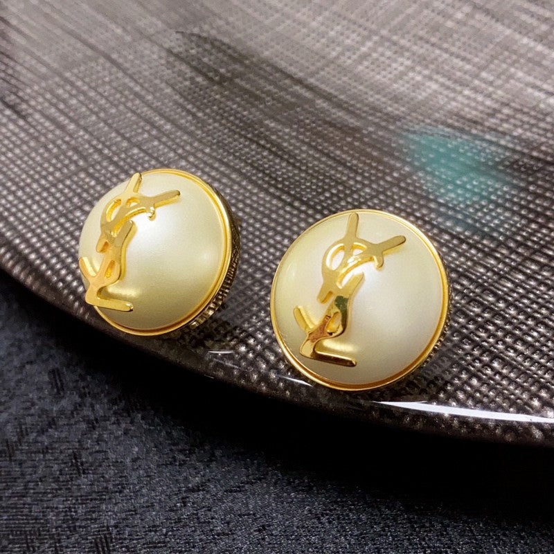 YSL White & Red Earrings - 18K Yellow Gold