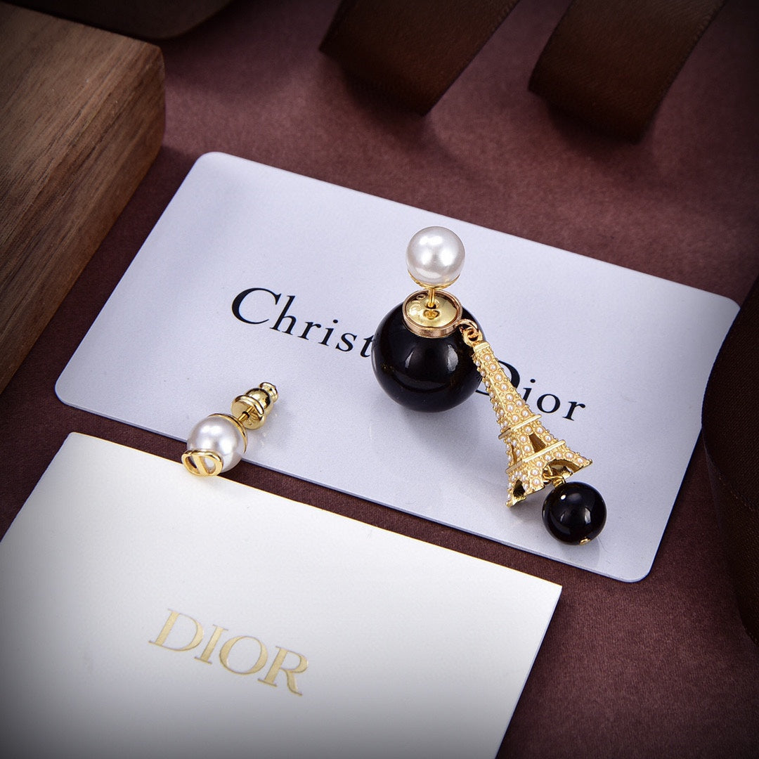 Dior Tribales Eiffel Tower Charm White Pearl Earrings