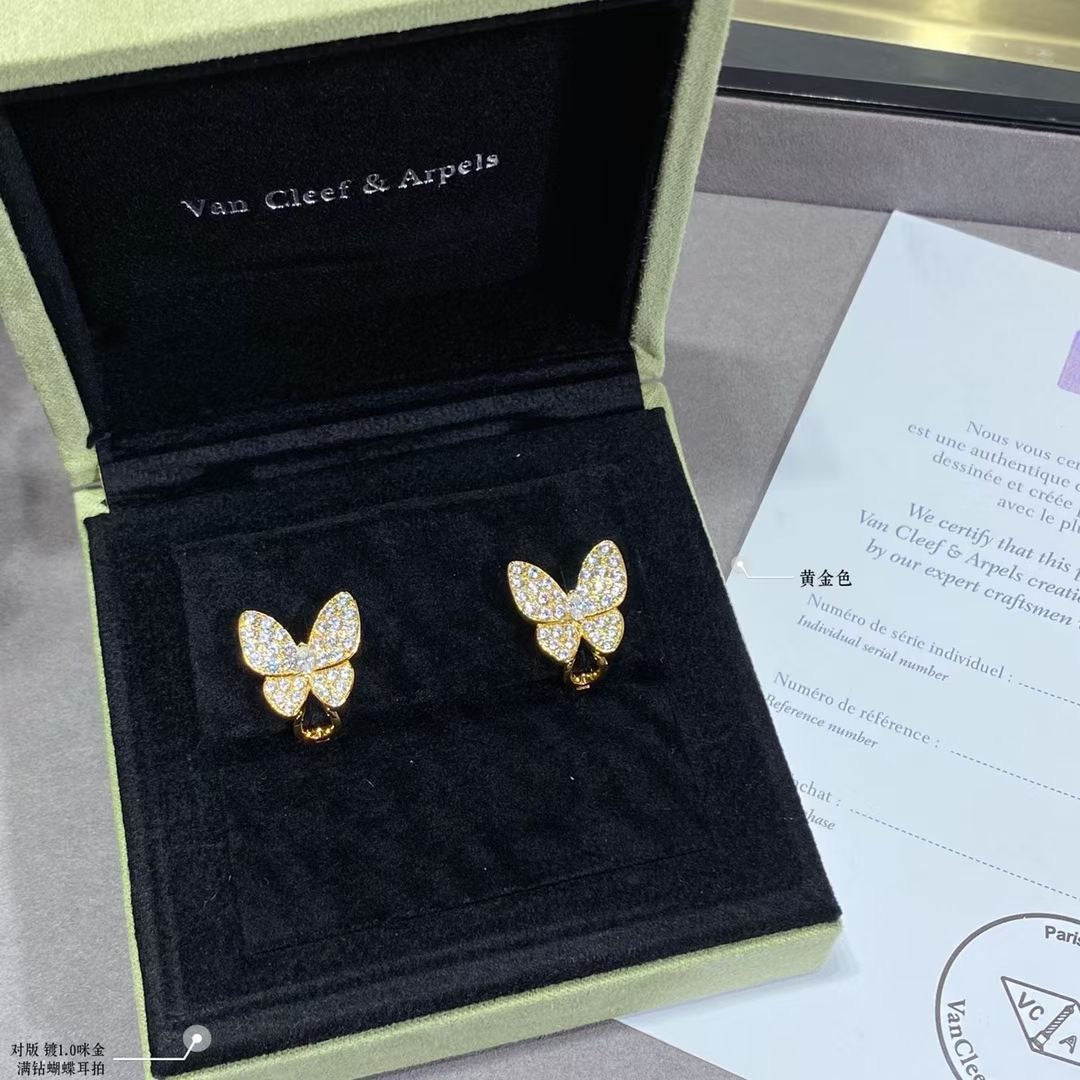 Two Butterfly Diamond Earrings - 18K Gold