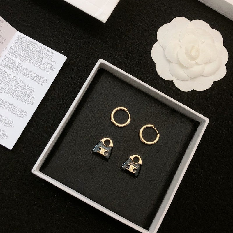 Celine Black Bag Earrings - 18K Yellow Gold