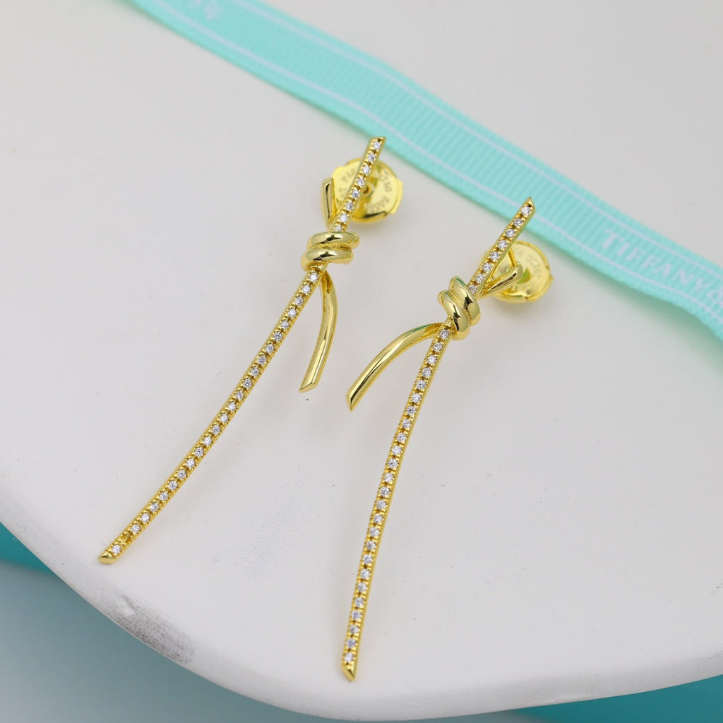 Tiffany Knot Drop Moissanite Earrings - 18K Yellow Gold