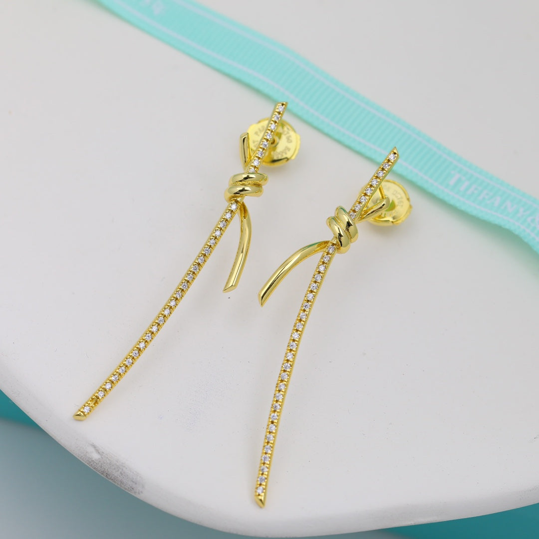 Tiffany Knot Drop Moissanite Earrings - 18K Yellow Gold