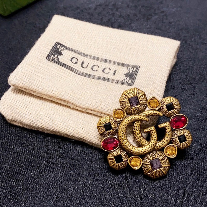 Gucci Double G Flower Crystal Brooch