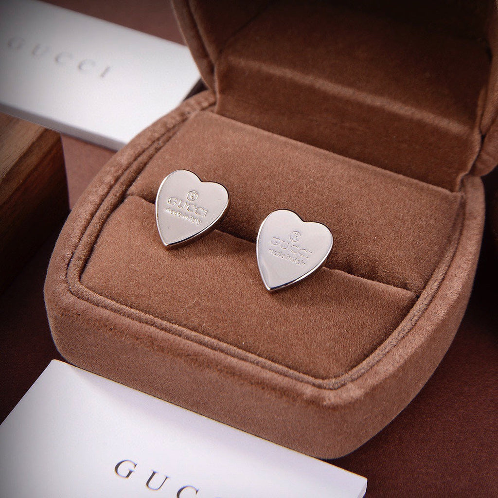 Gucci Double G Heart Earrings - 18K White Gold