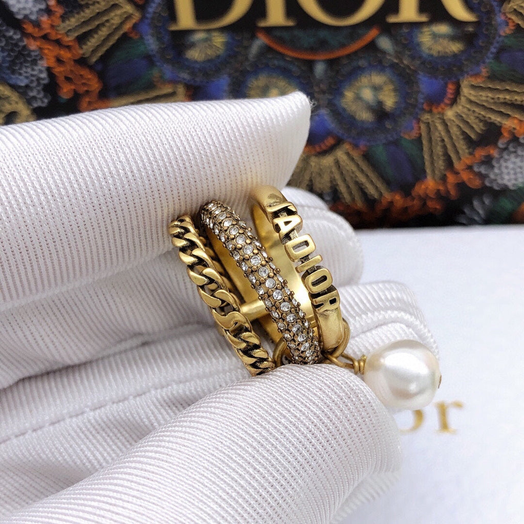 Dior Pearl & Crystal J'Adior Ring - 18K Yellow Gold