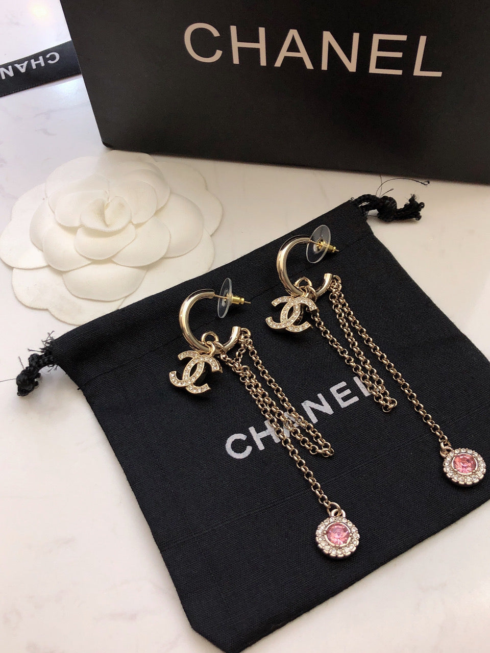 Chanel Tassel Crystal Earrings - 18K Yellow Gold