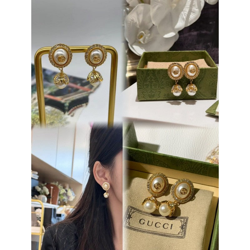 Gucci Double G Flower Pearl Earrings - 18K Yellow Gold