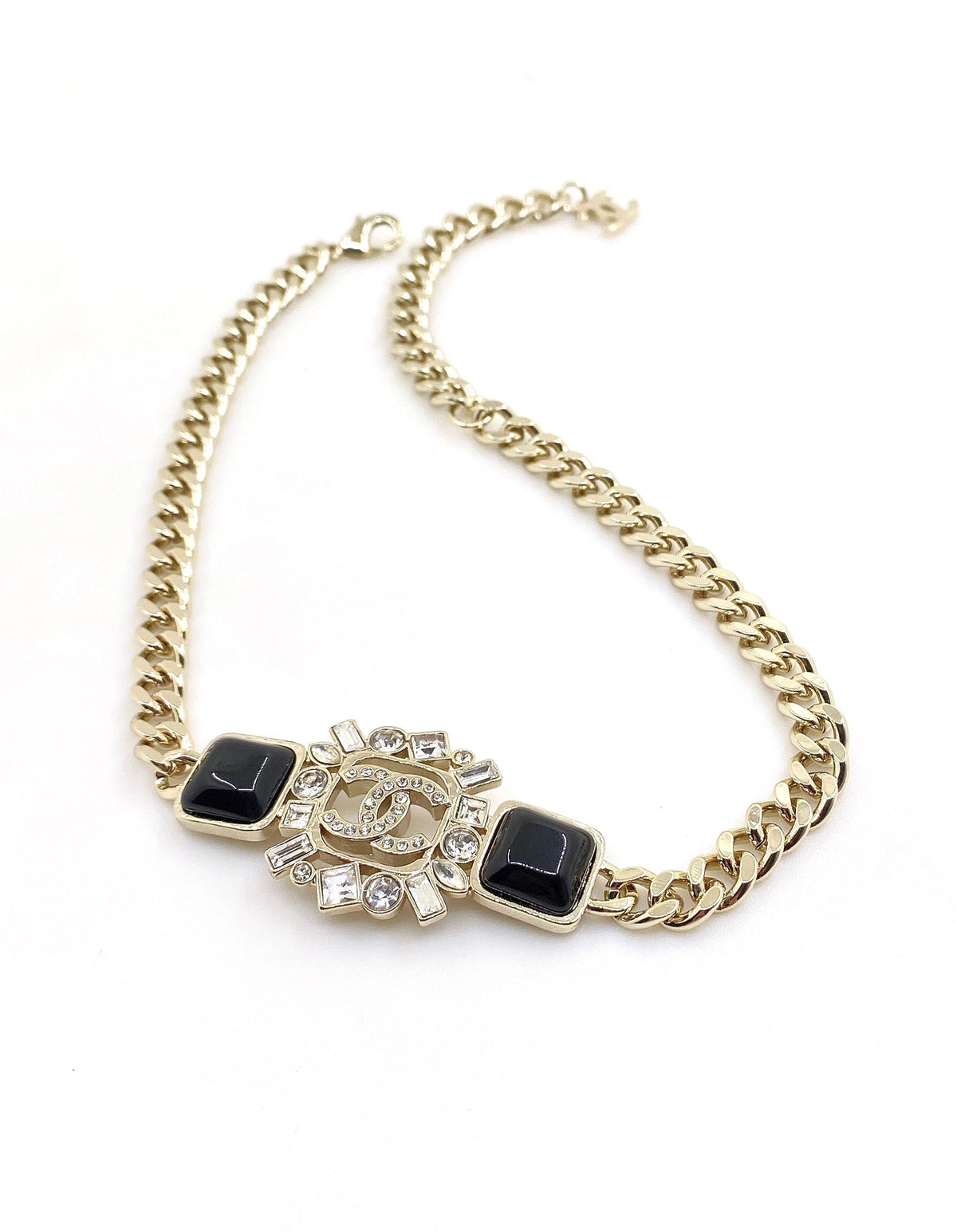 Chanel Black Crystals Chain Necklace