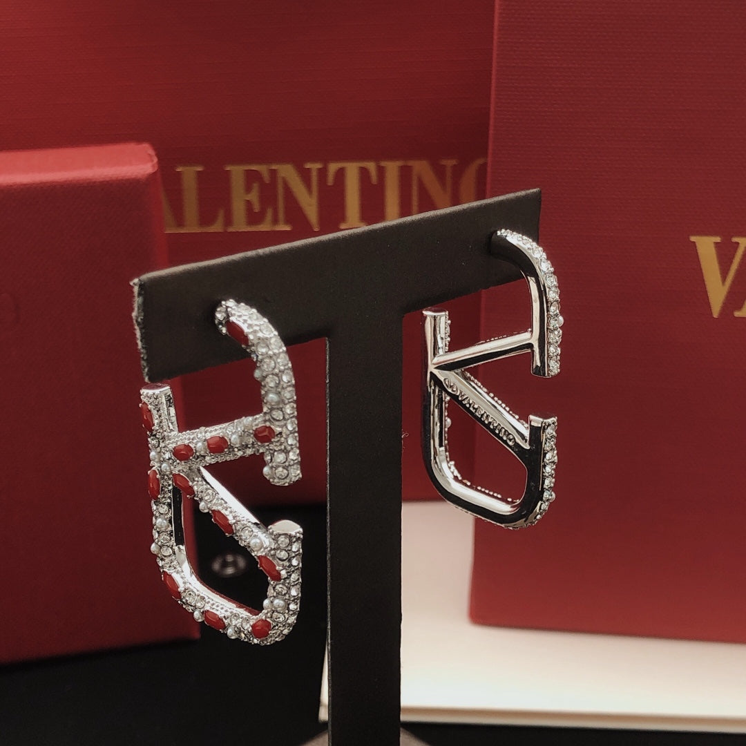 Valentino Red Crystal Earrings - 18K Gold