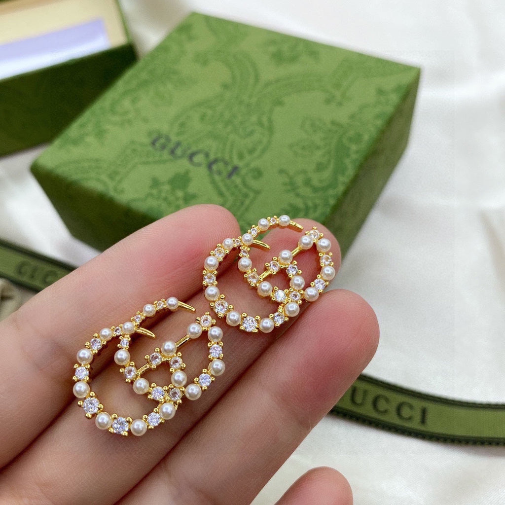 Gucci Double G Pearl Earrings - 18K Yellow Gold