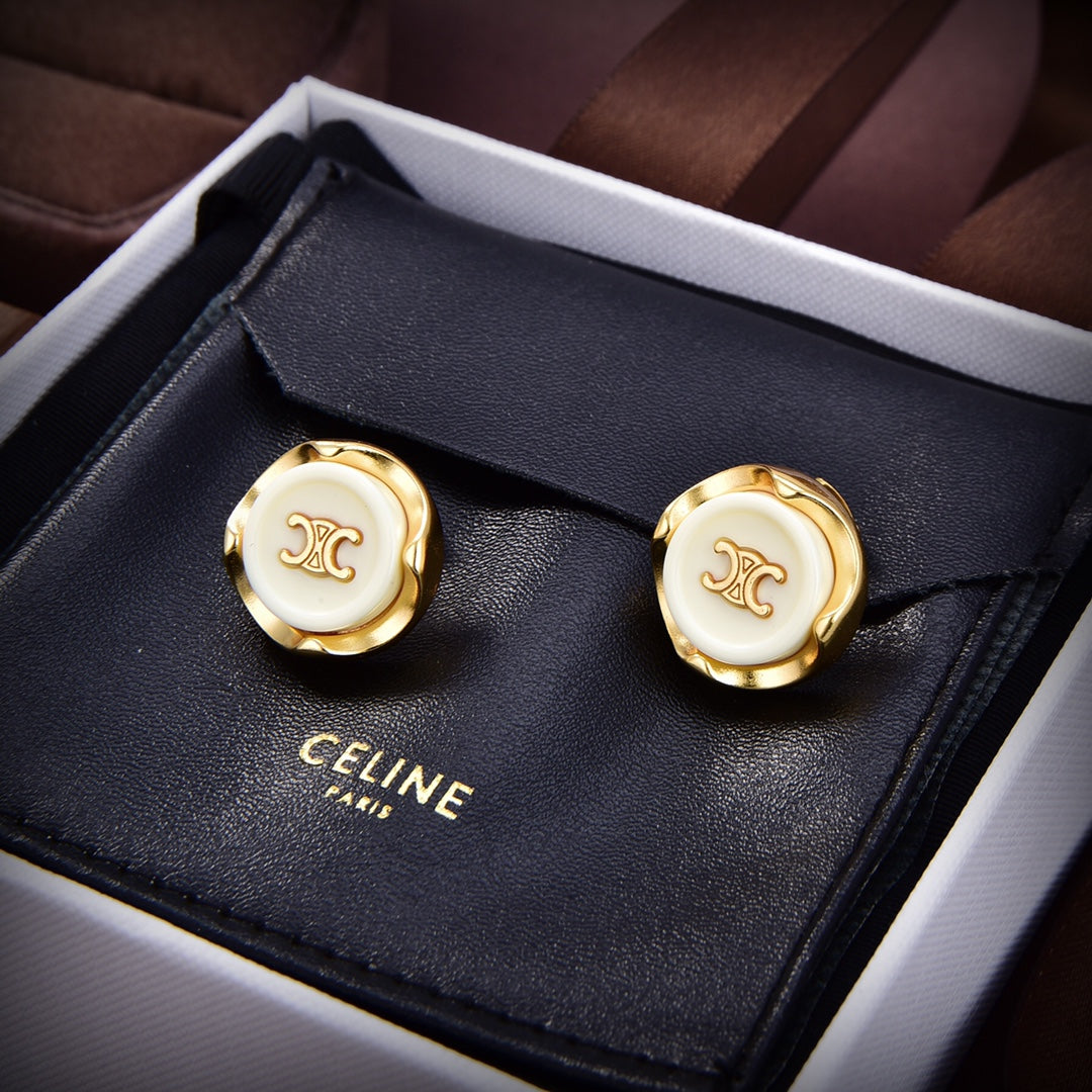 Celine Triomphe Pearl Earrings - 18K Yellow Gold