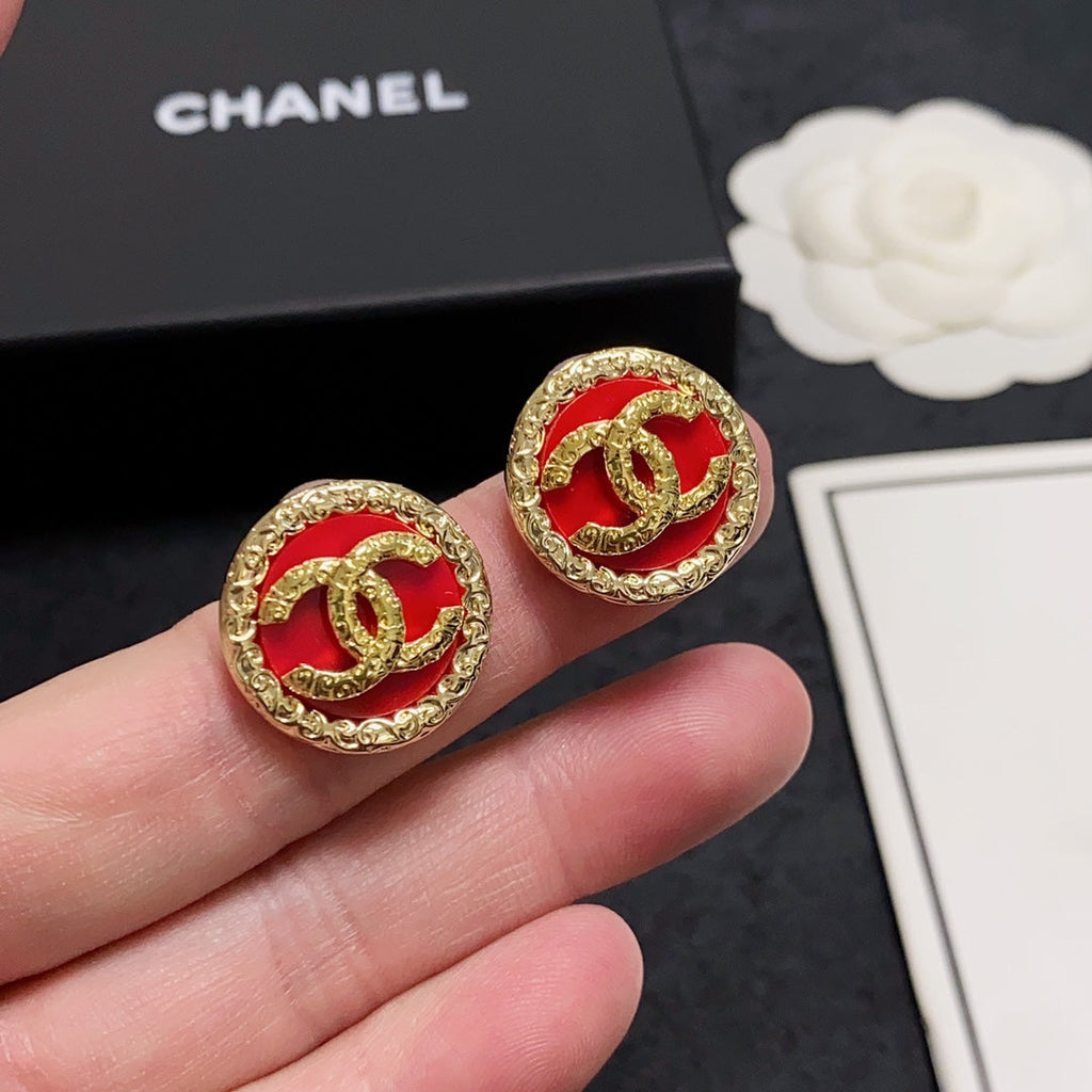 Chanel Black & Red Earrings - 18K Yellow Gold