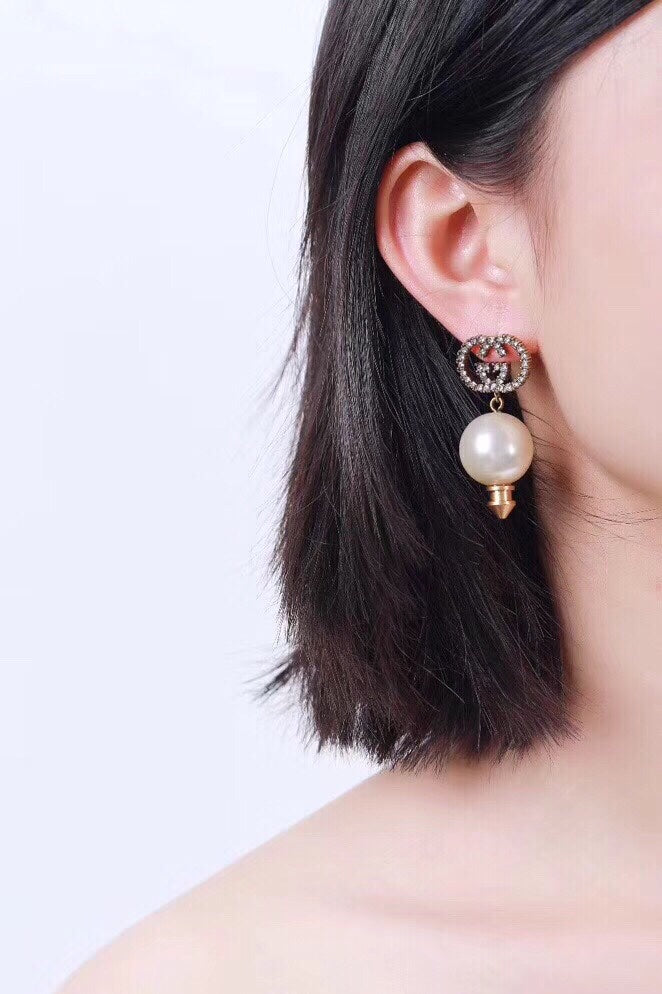 Gucci Double G Pearl Pendant Earrings - 18K Yellow Gold