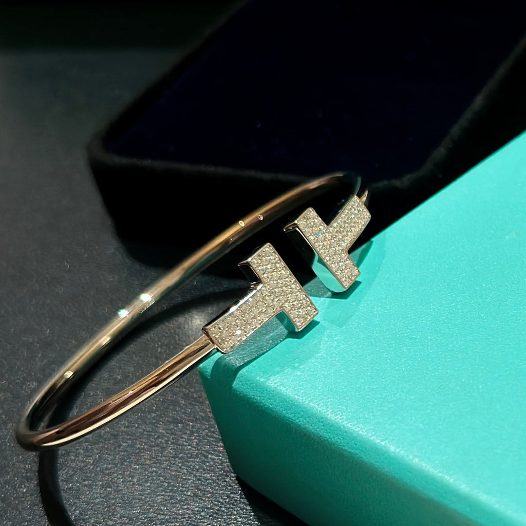 Tiffany Wide Moissanite Wire Bracelet - 18K White Gold