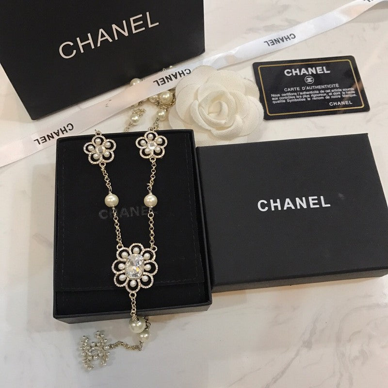 Chanel Flowers Pearl Long Necklace