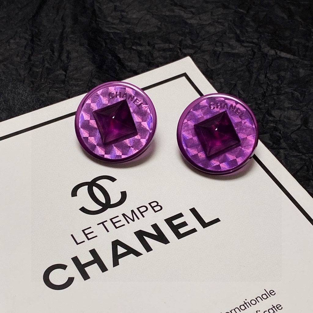 Chanel Vintage Purple Earrings - 18K Yellow Gold