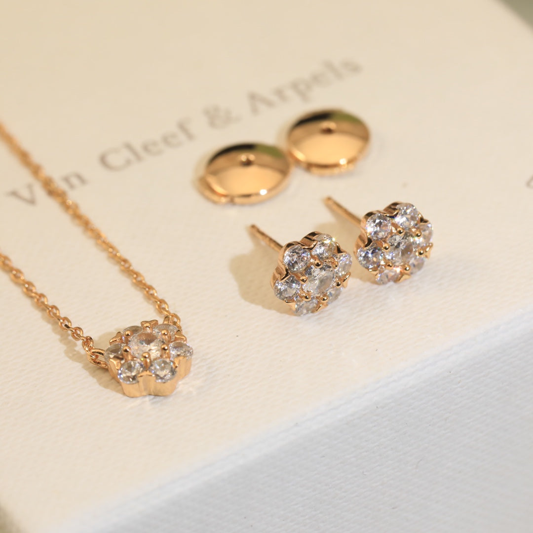 Flower Crystal Earrings - 18K Gold