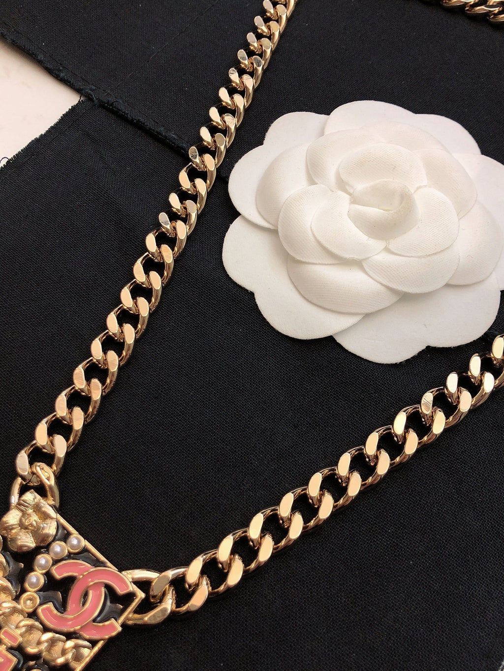 Chanel Pink Logo Chain Necklace