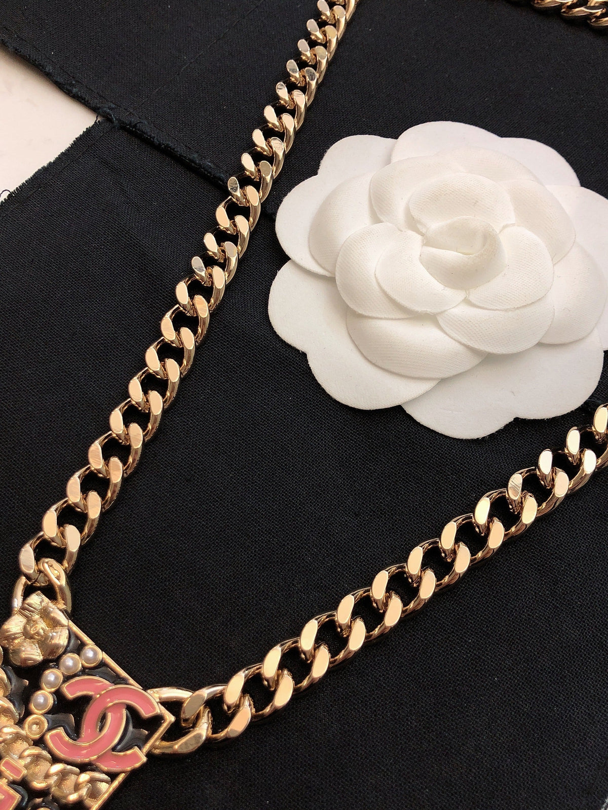 Chanel Pink Logo Chain Necklace