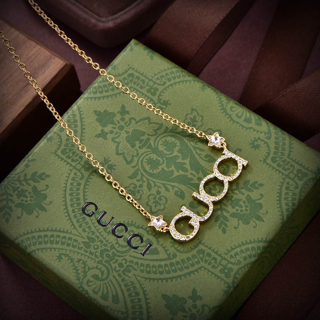 Gucci Double G Embellished Script Letter Necklace