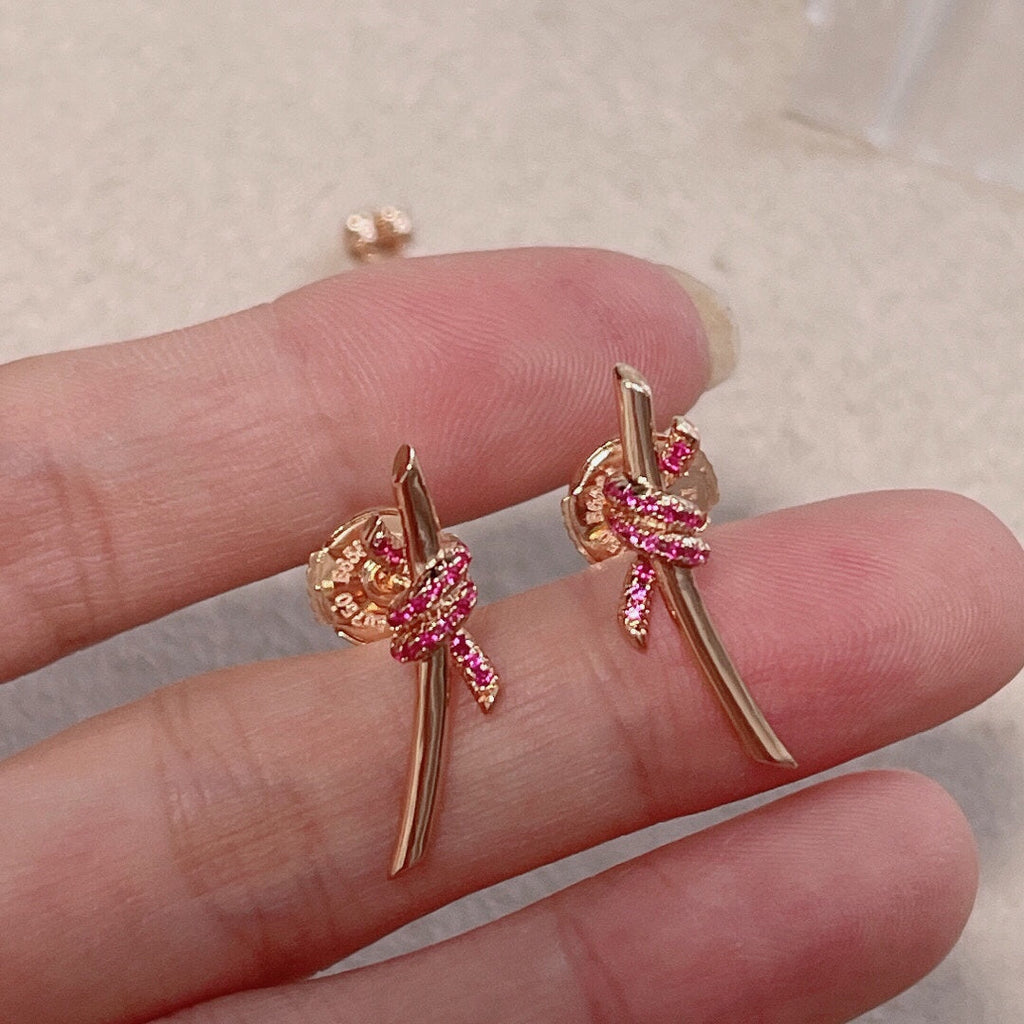 Tiffany Knot Pink Diamond Earrings - 18K Yellow Gold