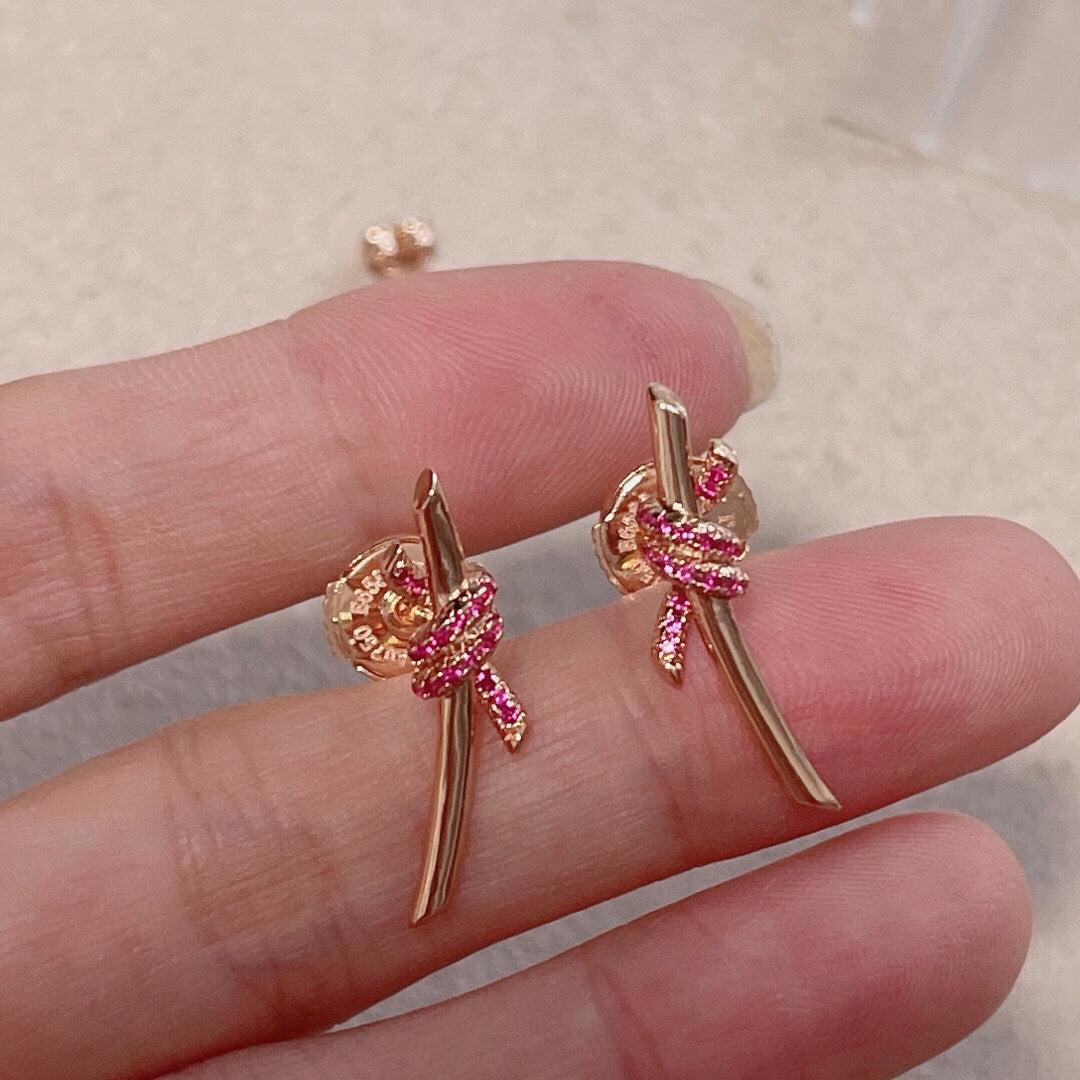 Tiffany Knot Pink Diamond Earrings - 18K Yellow Gold