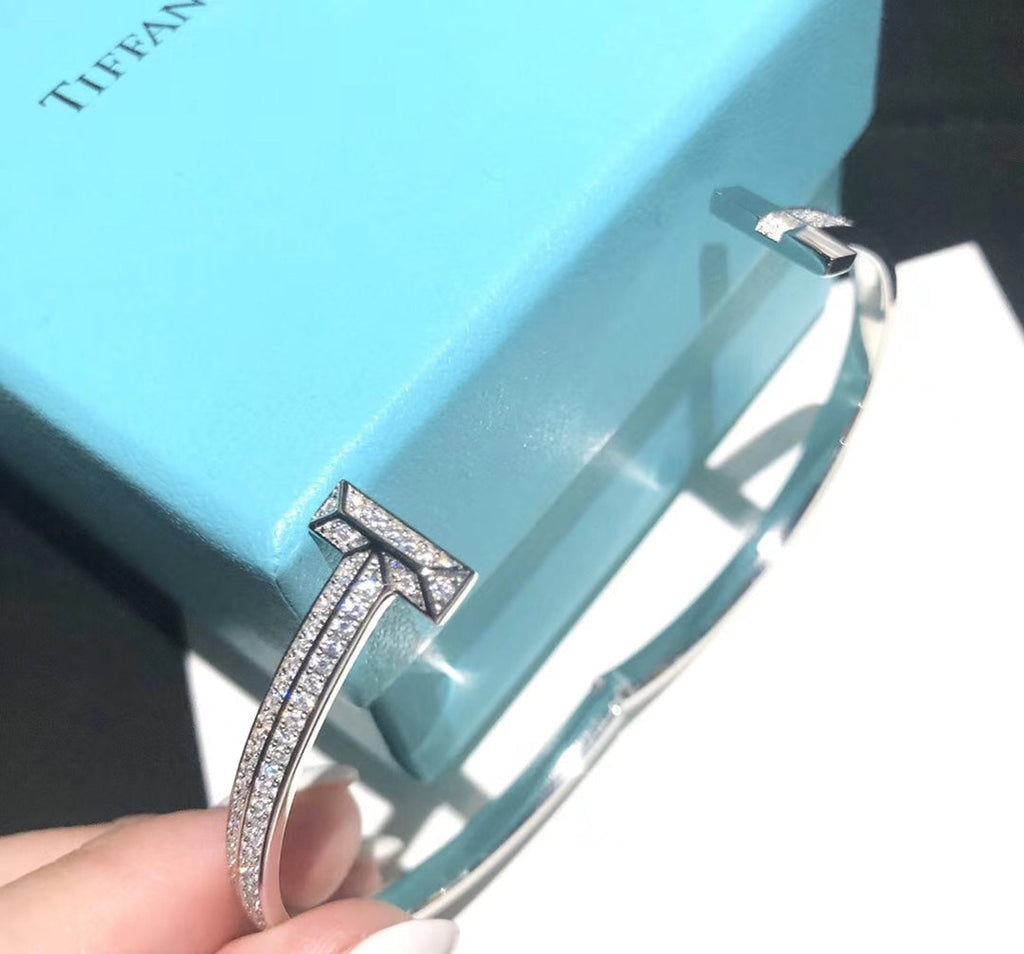 T1 Wide Moissanite Hinged Bangle Bracelet - 18K Gold