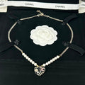 Chanel Pink & Black Heart Pearl Necklace