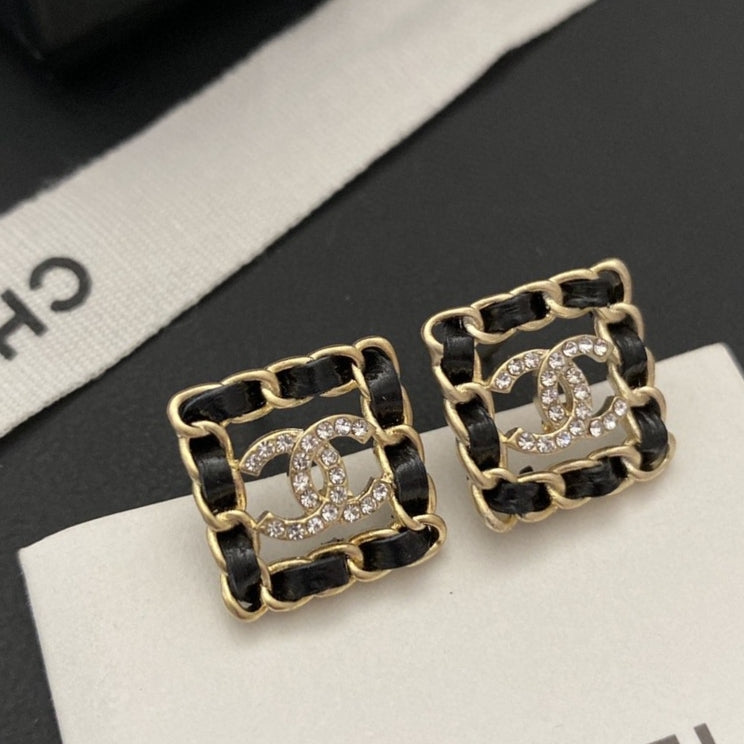Chanel Square Leather Earrings - 18K Yellow Gold