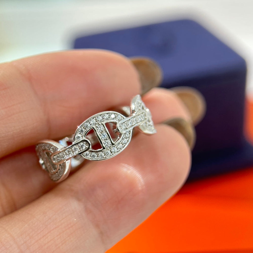 Hermes Chaine d'Ancre Enchainee Diamond Ring - 18K White Gold