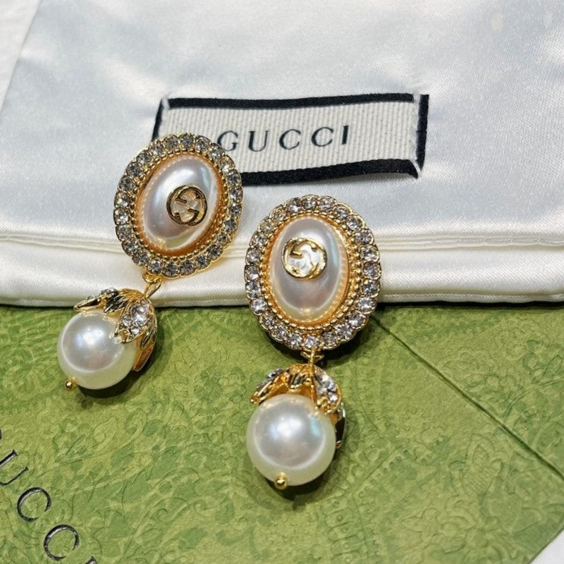 Gucci Double G Flower Pearl Earrings - 18K Yellow Gold