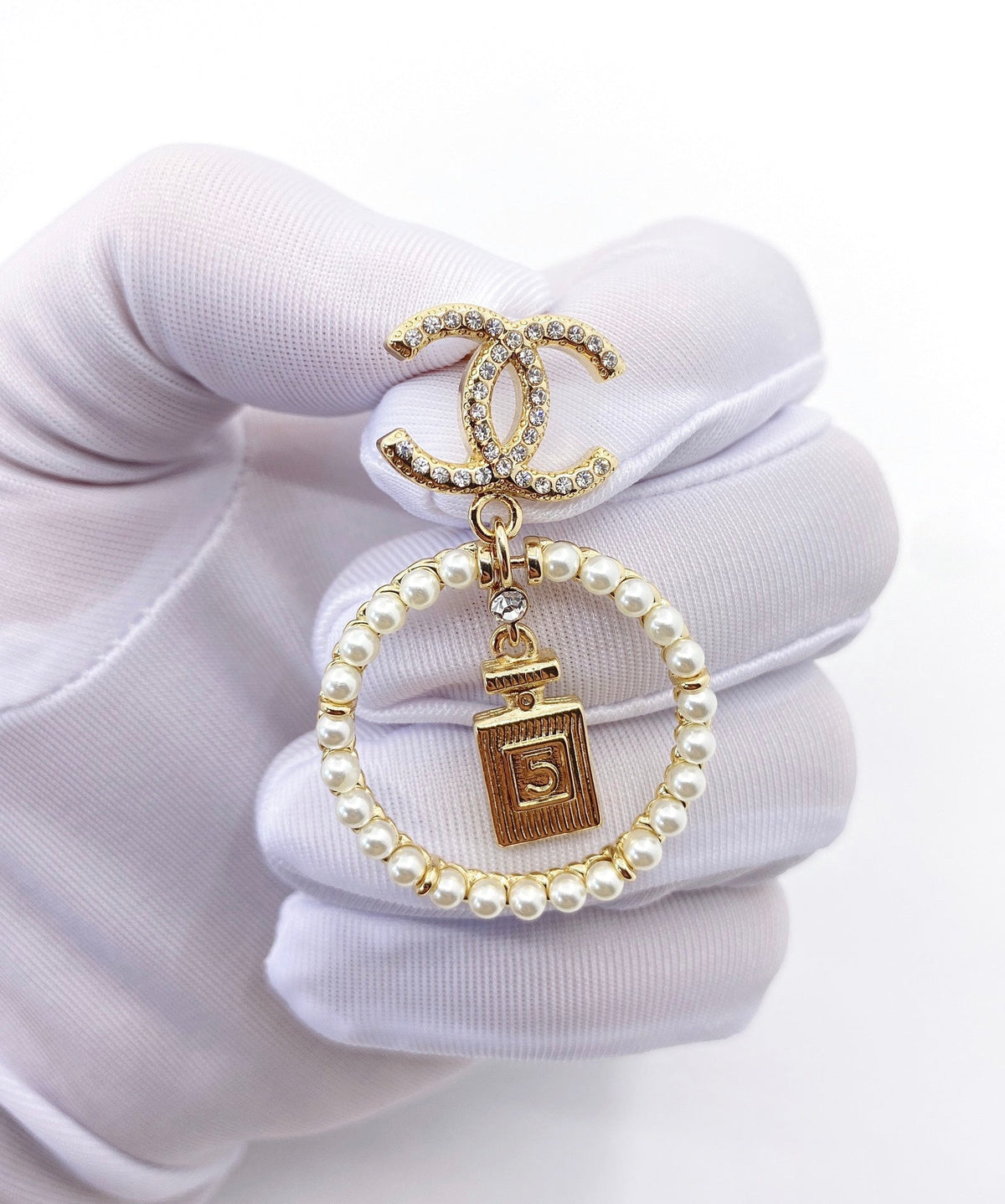 Chanel No. 5 Perfume Pendant Earrings - 18K Yellow Gold