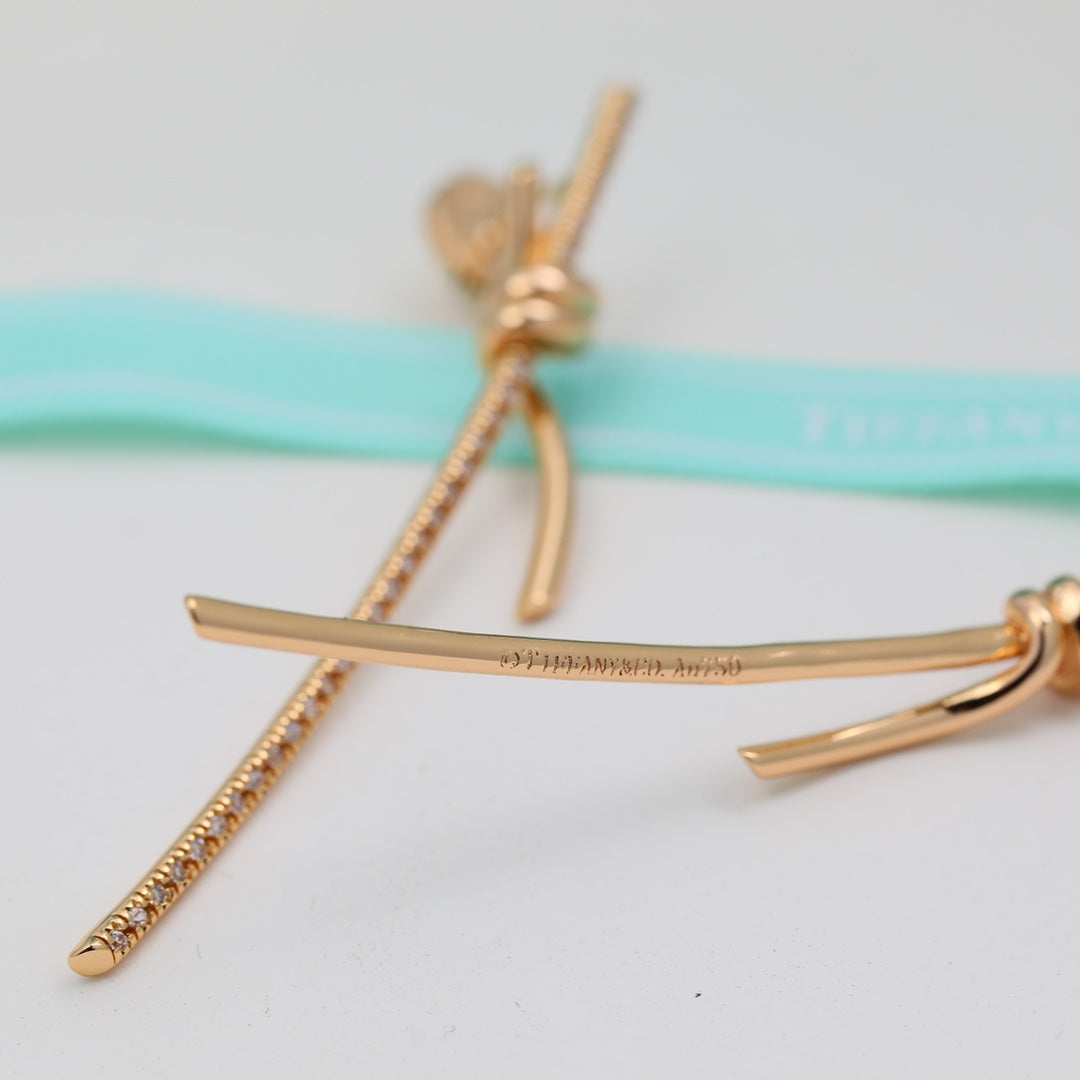 Tiffany Knot Drop Moissanite Earrings - 18K Rose Gold