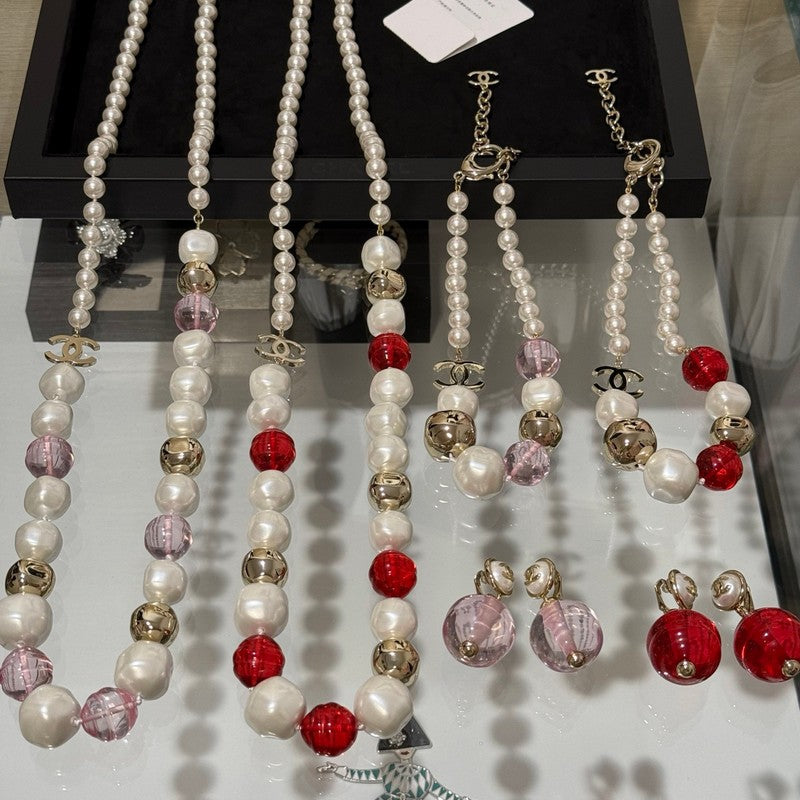 Chanel Red Crystal Pearl Necklace