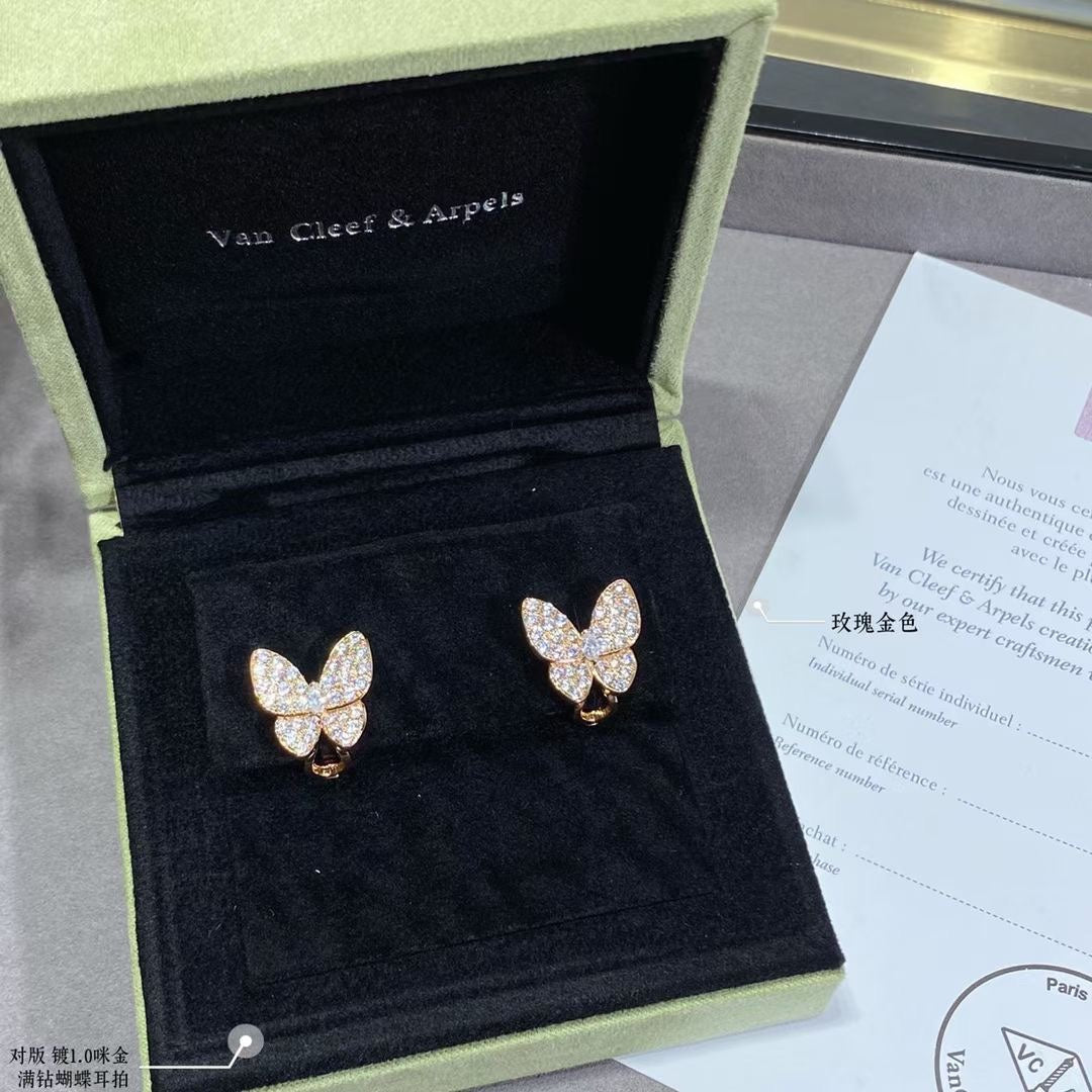 Two Butterfly Diamond Earrings - 18K Gold