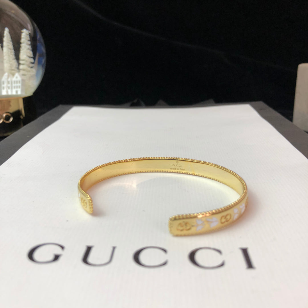 Gucci Double G Icon Blossom Enamel Bangle Bracelet