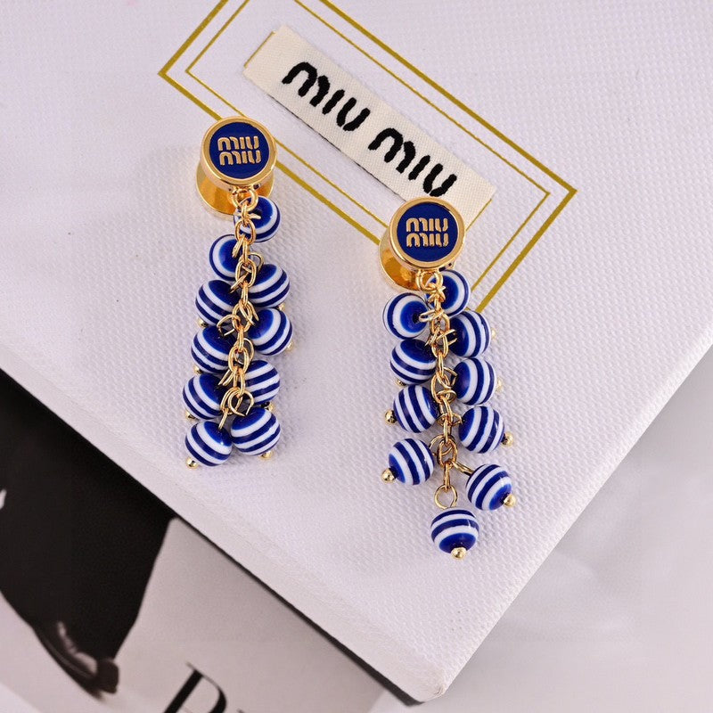 Miu Blue & Pink Ball Earrings - 18K Yellow Gold