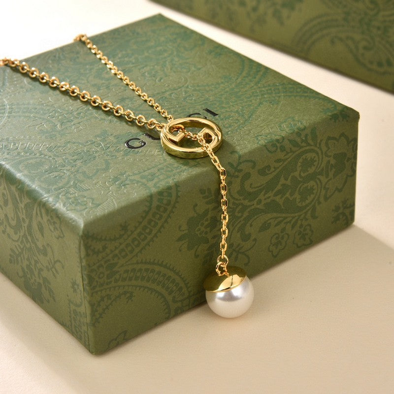 Gucci Double G Blondie Pearl Drop Necklace