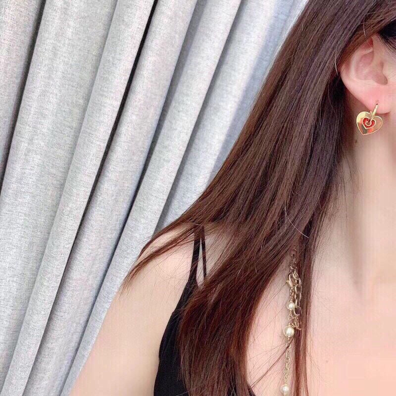 Celine Triomphe Red Heart Earrings - 18K Yellow Gold
