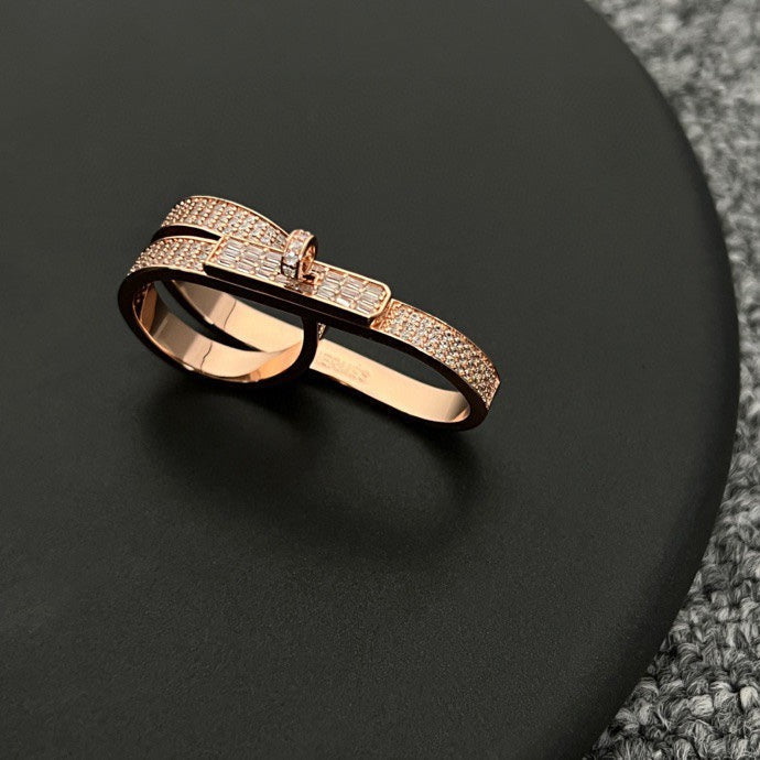 Hermes Kelly Gavroche Double Ring - 18K Rose Gold