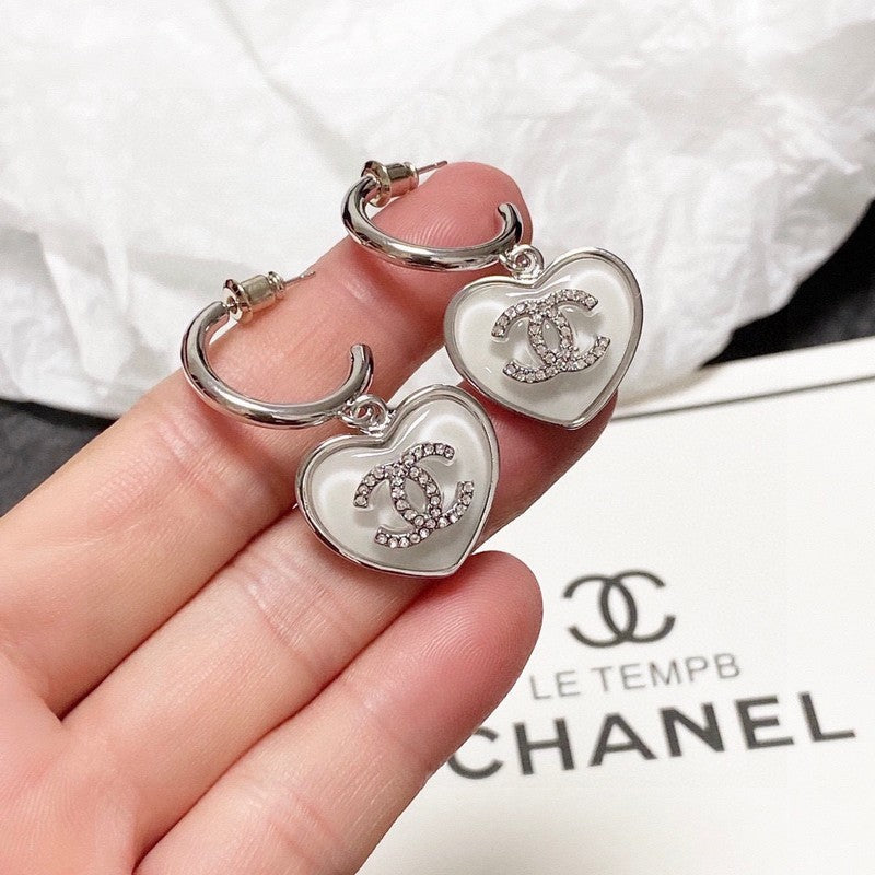 Chanel White Heart Earrings - 18K White Gold
