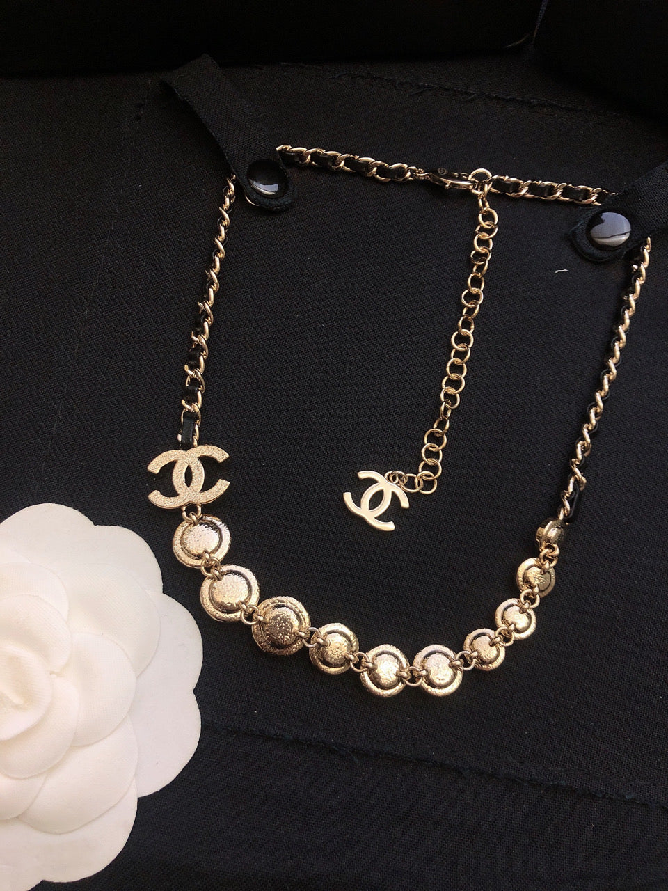 Chanel Pink Crystals Leather Necklace