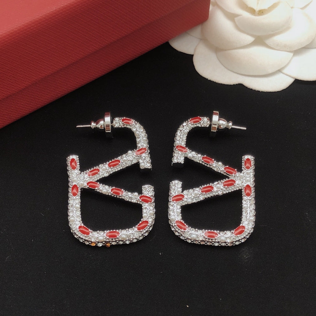 Valentino Red Crystal Earrings - 18K Gold